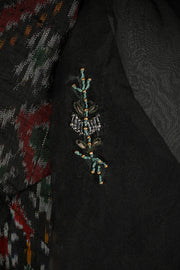 Handwoven black RAW silk ikat top with sharara pants and dupatta