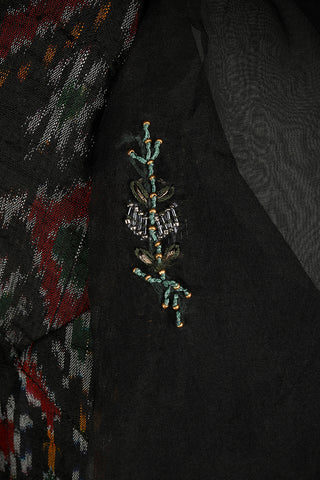 Handwoven black RAW silk ikat top with sharara pants and dupatta