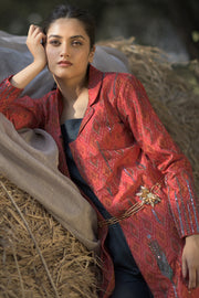 Handwoven and embroiderd silk jacket  kurta with trousers