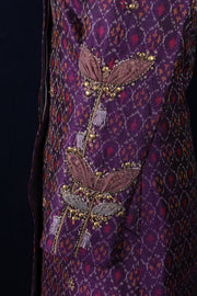 Embroidered raw silk ikat sherwani