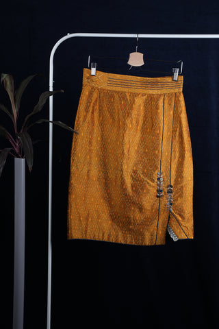 Embroidered silk ikat skirt