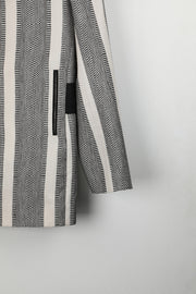 White and Black Striped Handwoven Sharp Tailored Blazer