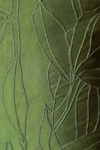 Lush forest green cushion cover with tone on tone hand embroidery