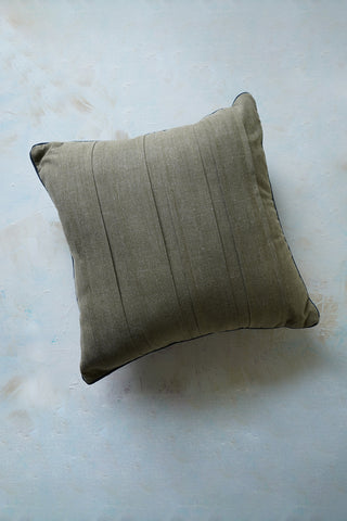 Pleated olive green cushion cover with suede back