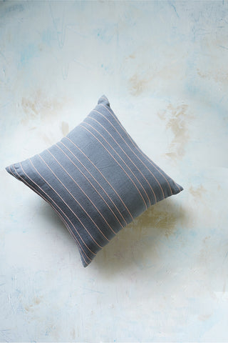 Handwoven cushion cover with linear silk details