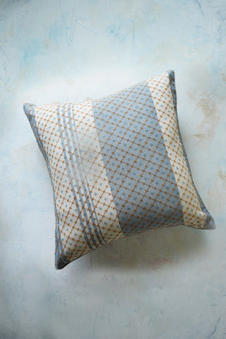 Jali patterned hand embroidery on gingham striped cushion cover