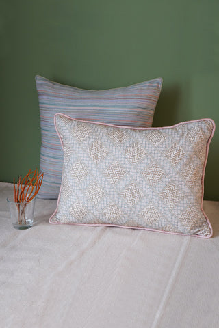 Banjara hand embroidery on marbled pochampally ikat cushion cover
