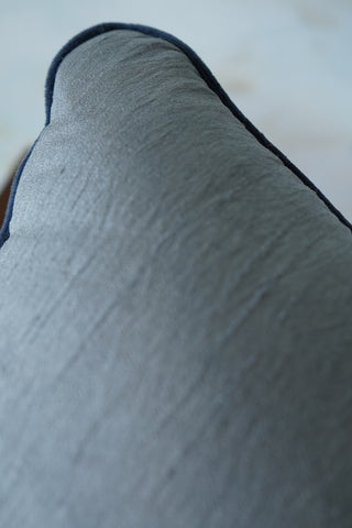 Raw silk cushion cover in slate blue