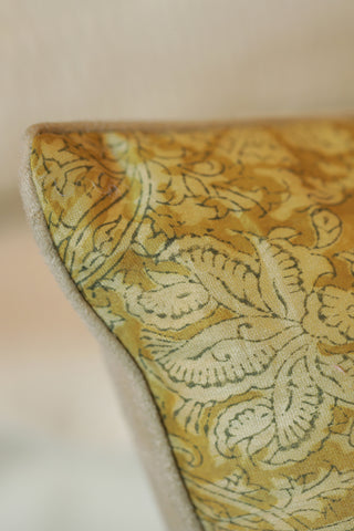 Block printed Kalamkari cushion cover in rich silk chanderi