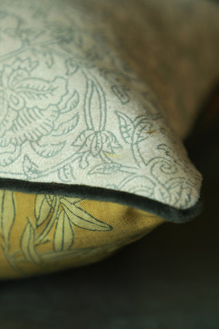 Double-sided block printed cushion cover with piping details