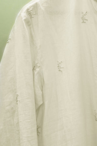 Tone-On-Tone Embroidered (Khadi) Off-white Short Kurta