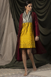 Color Blocked Silk Dress and Panelled Jacket Set
